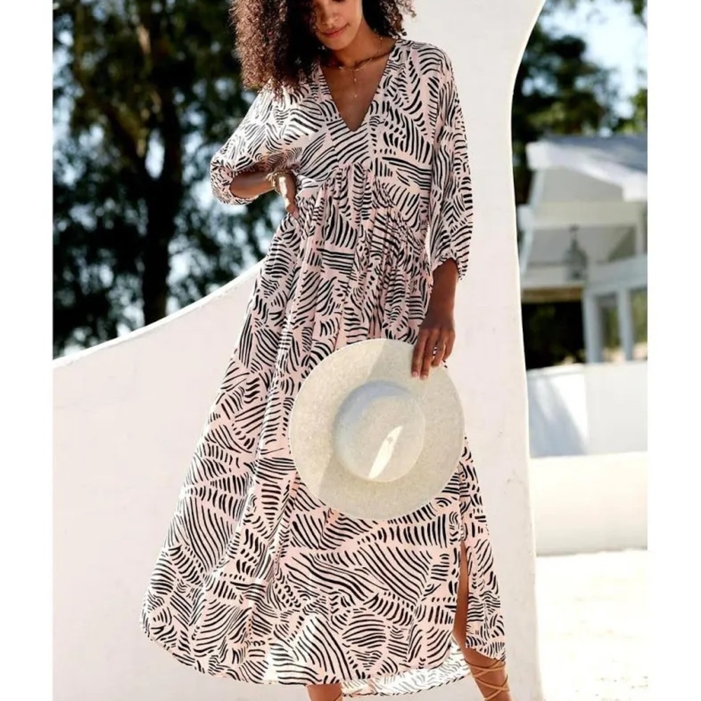 Malai Maxi summer light pink abstract dress